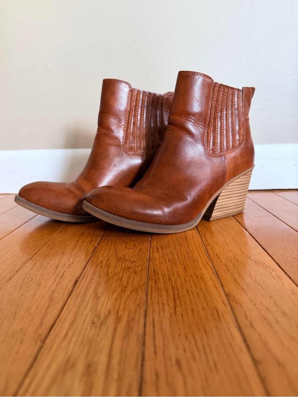 Kork-Ease Cognac Leather Ankle Booties